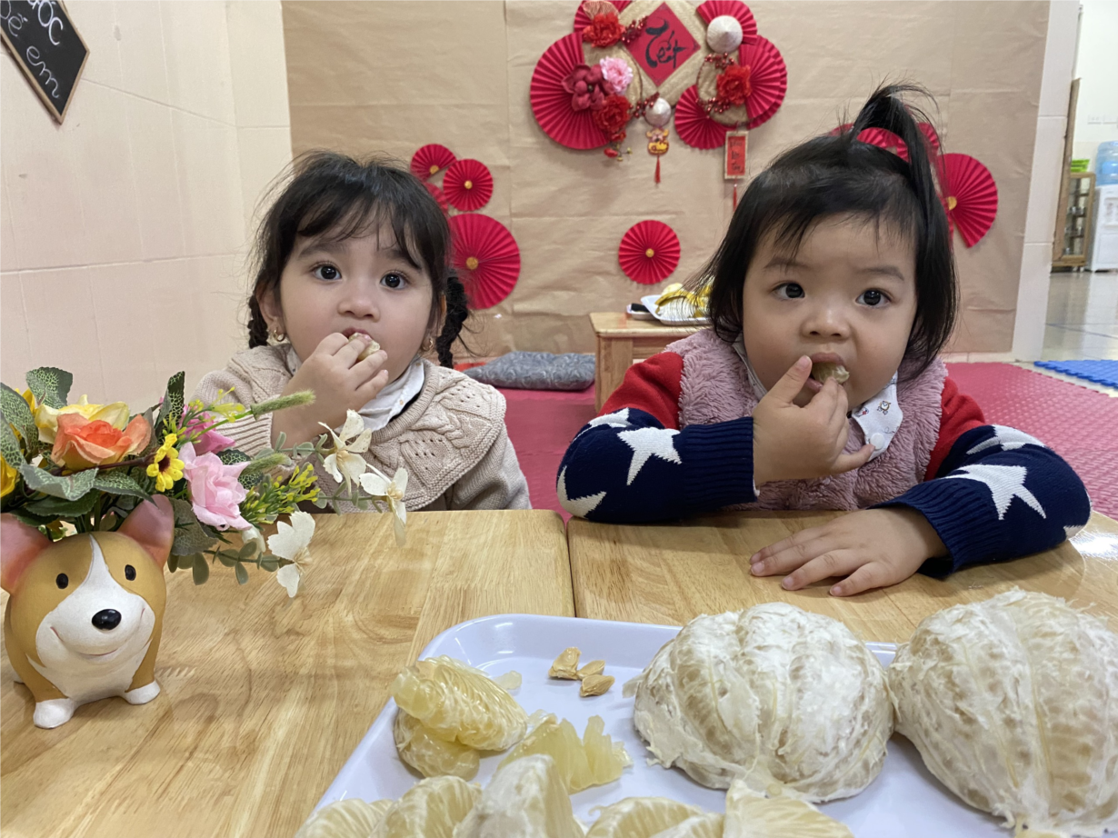 Các bé lớp D2 quan sát quả bưởi