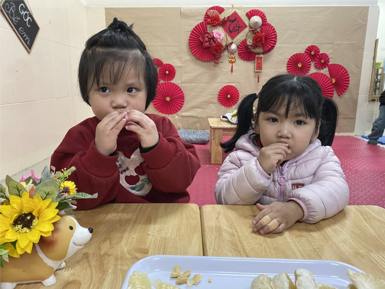 Các bé lớp D2 quan sát quả bưởi