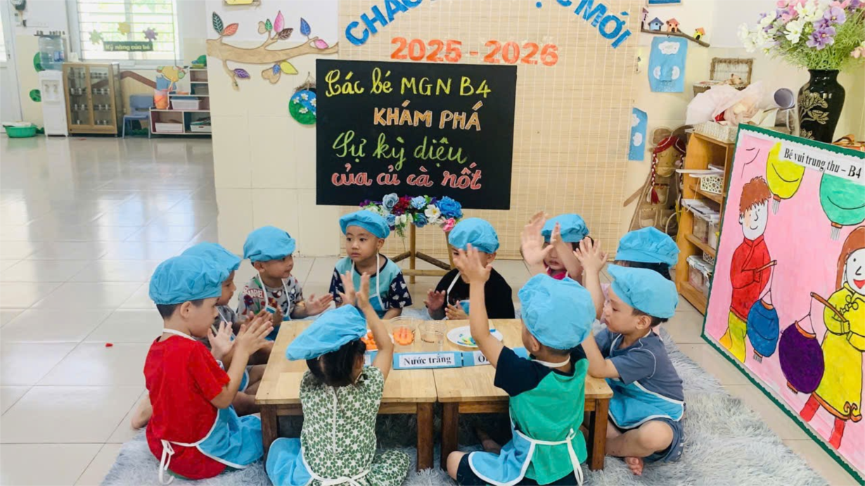 Các bé MGN B4 khám phá sự kỳ diệu của củ cà rốt
