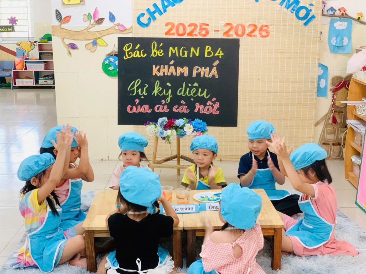 Các bé MGN B4 khám phá sự kỳ diệu của củ cà rốt