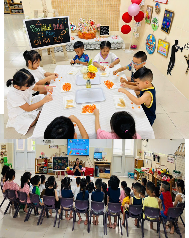 Tiết học tạo hình khối từ củ cà rốt của lớp MGL A3